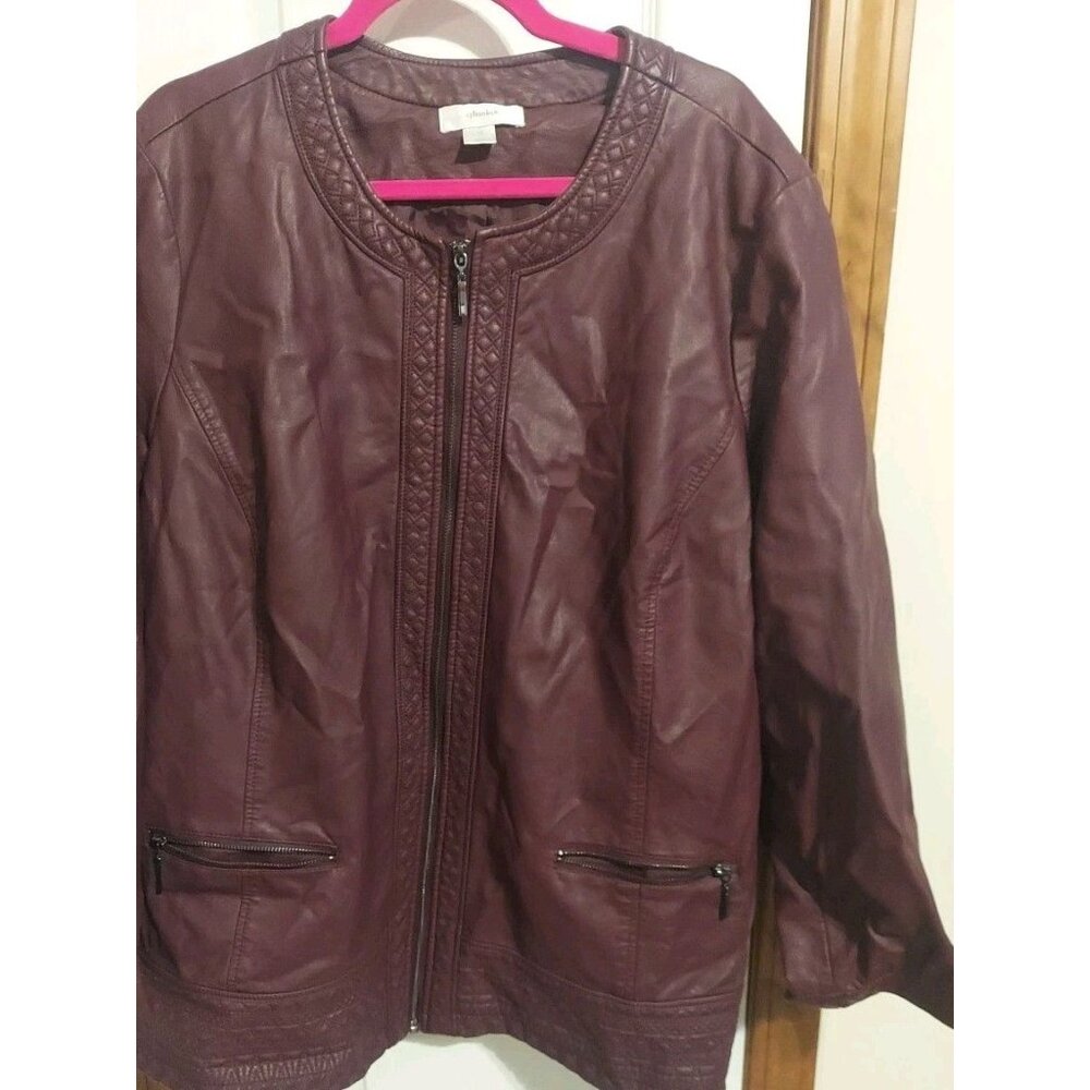 Christopher & Banks Women’s Faux‎ Leather Full Zip Jacket Size 3X Wine Burgundy
